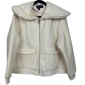 Marc New York  Cream zip ip faux fur collar bomber jacket XL